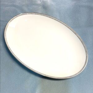 Noritake Silver Greek Key White Oval Platter with Silver Accent